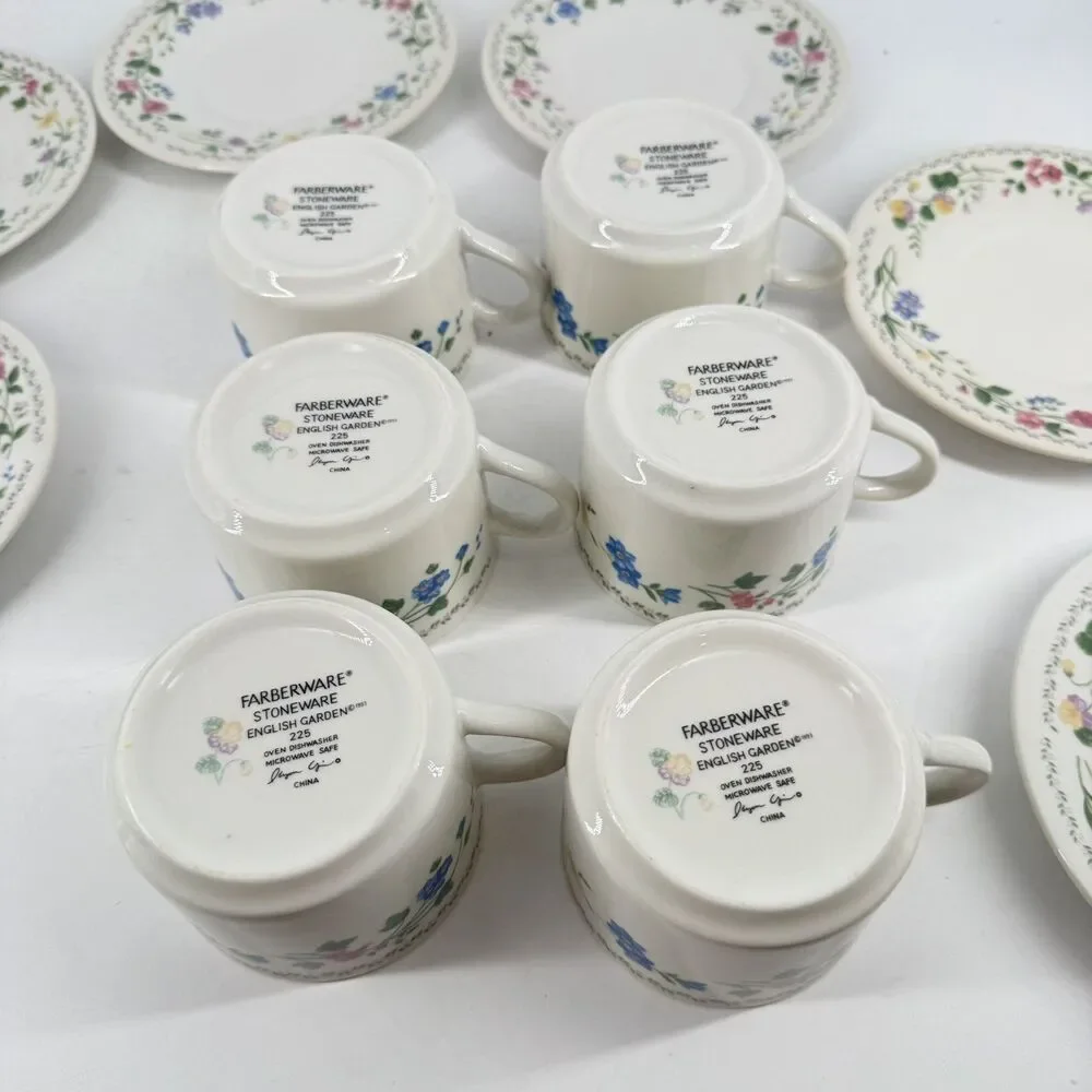 Vintage 1993 Farberware English Garden #225 Set of 6 Cups & Saucers